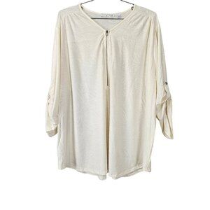 Notations Ivory Zip V Neck New 3/4 Sleeve Blouse